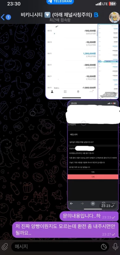 비키니시티 먹튀사이트에 요구대로 모든 정보를 넘겨준 회원님의 대화 증거자료