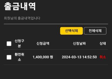 140만원을 환전취소 처리한 증거자료